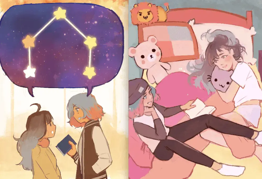 The main characters of Angela He's game there's this girl getting closer