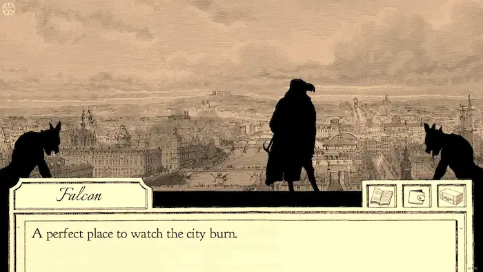 Falcon watching the city burn