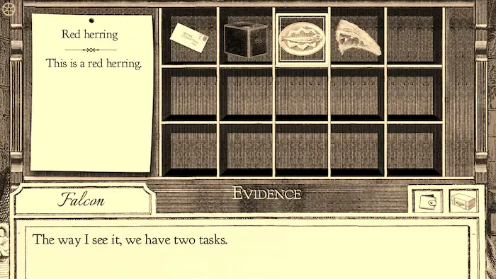 Falcon's inventory containing a literal red herring