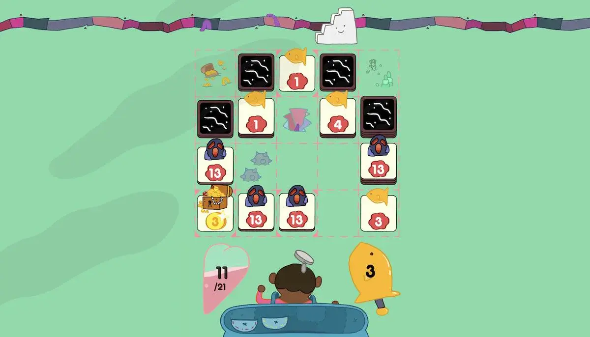 Card of Darkness dungeon floor, where hero is holding a goldfish sword