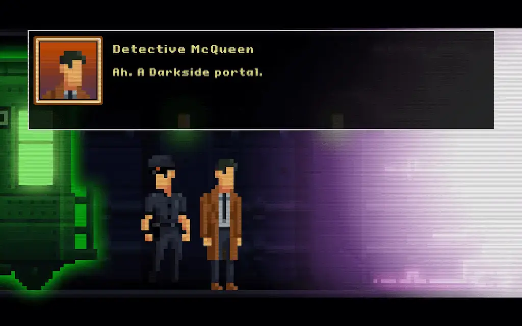 Detective McQueen and Dooley in front of a Darkside portal
