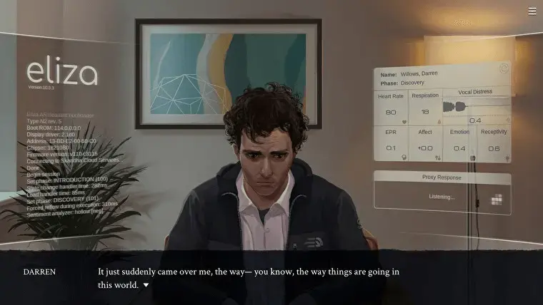 The patient, Darren, in Eliza talking to the proxy, Evelyn, in a counseling session
