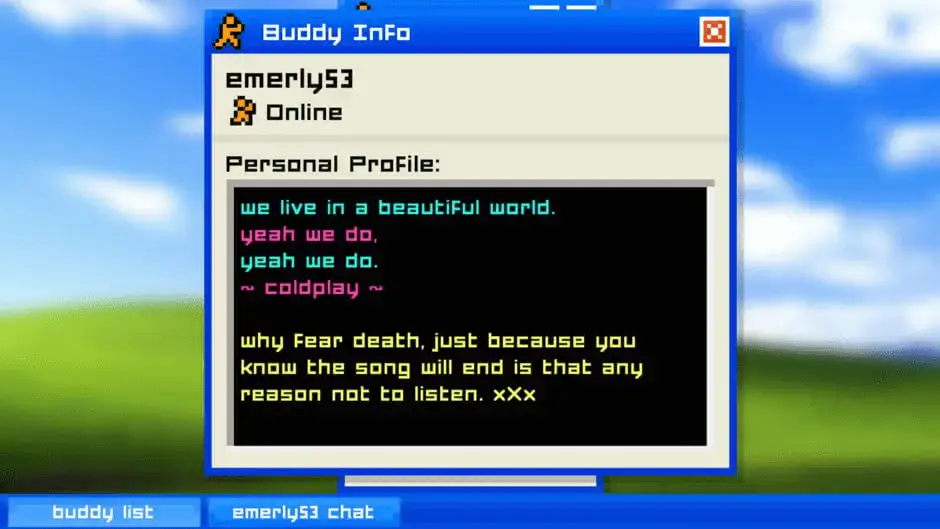 The profile of Emily on the instant messaging app