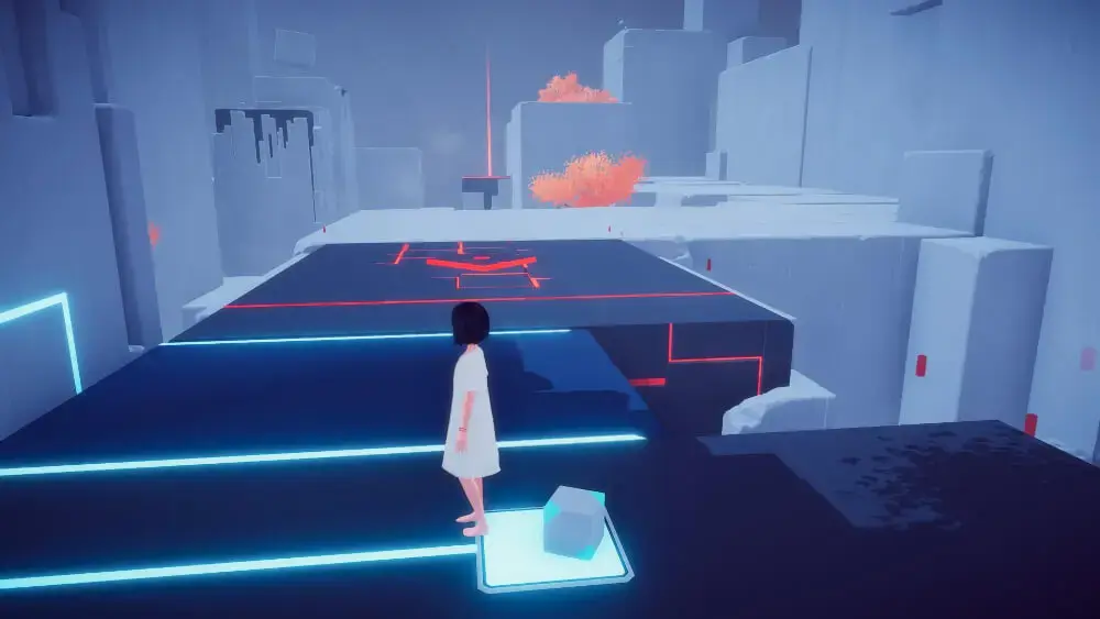 A hard button puzzle, Maya stands on a button