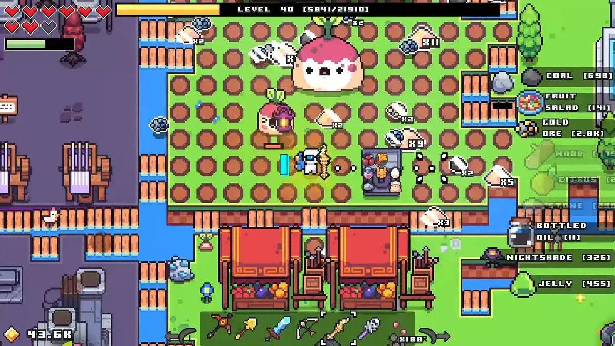 So many things going on: farms, monsters, weapons, giant beets!
