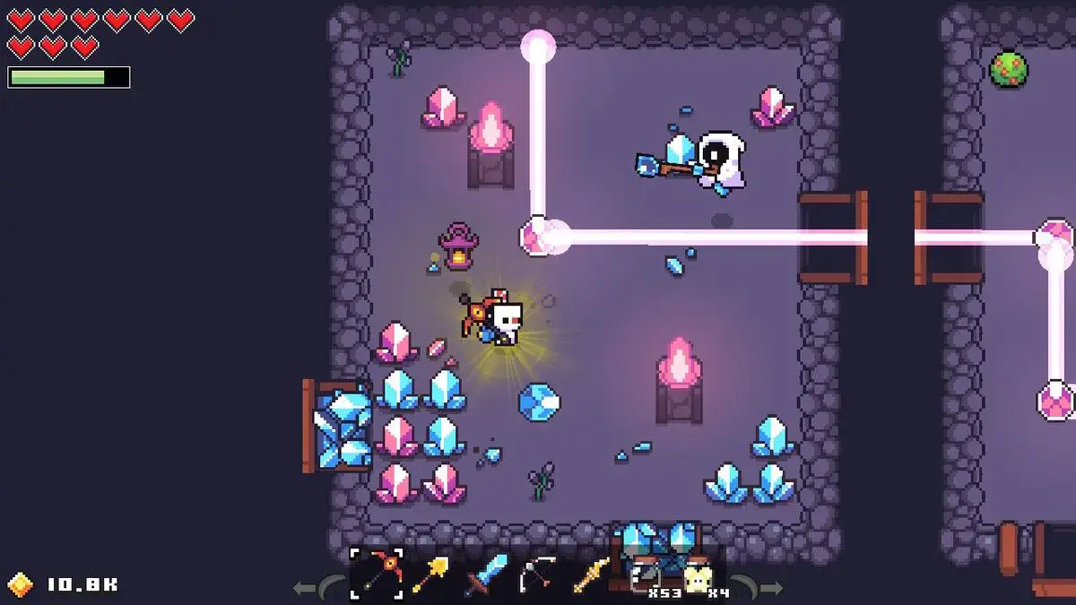 A dungeon with crystals and ghouls