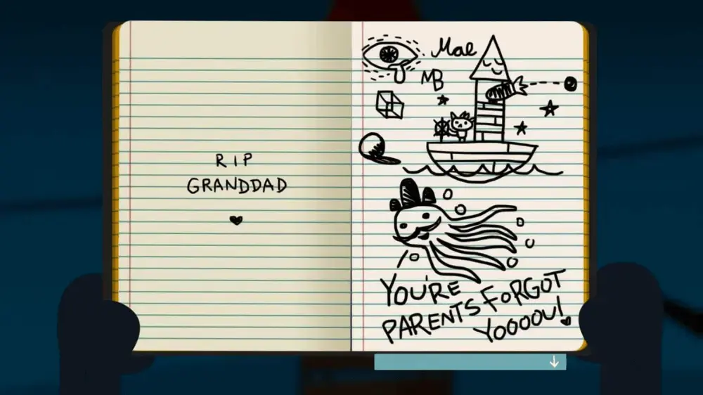 Mae's notebook with doodles