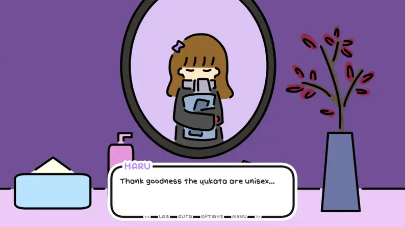 Haru looking in the mirror