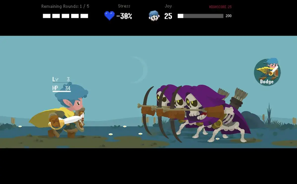 Hiroshi facing skeleton archers in the Mighty Warrior game