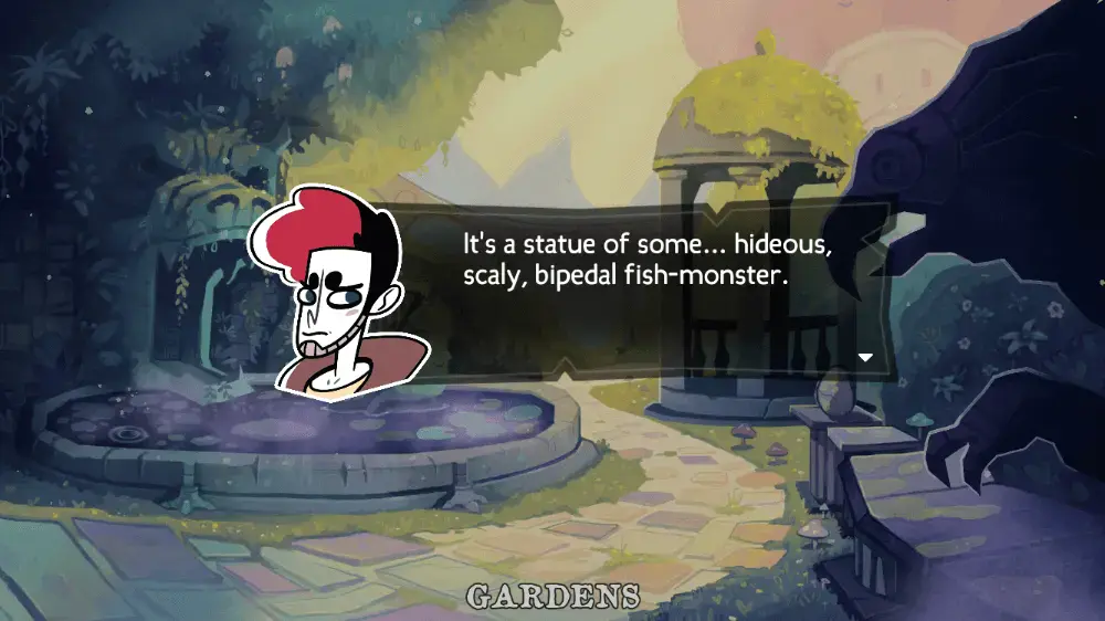 Grimoire commenting on a scary statue