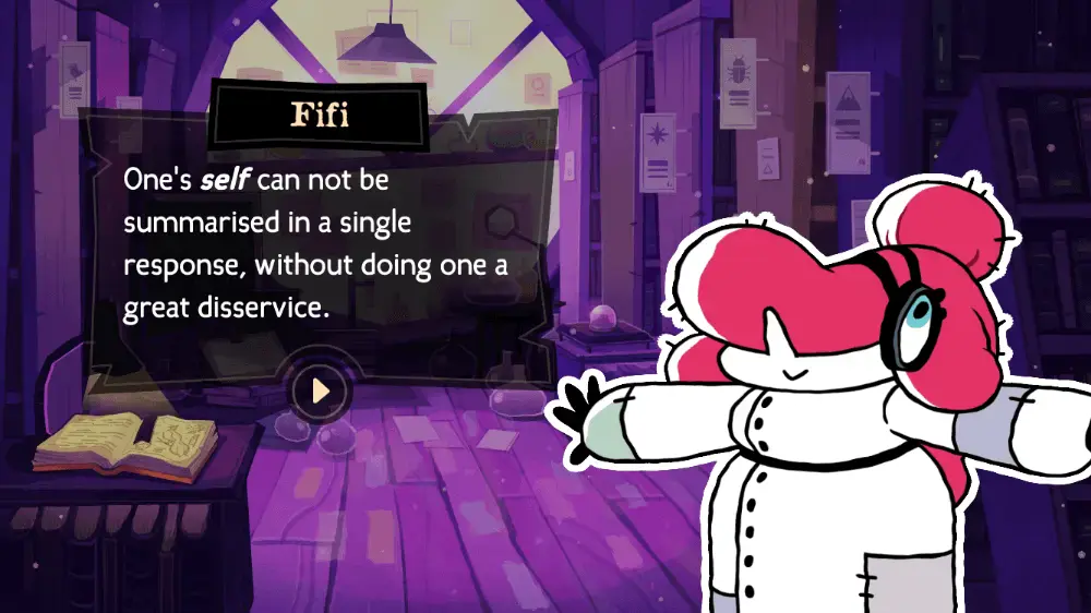 Fifi Fellow saying that one's self can't be summarized in a single response