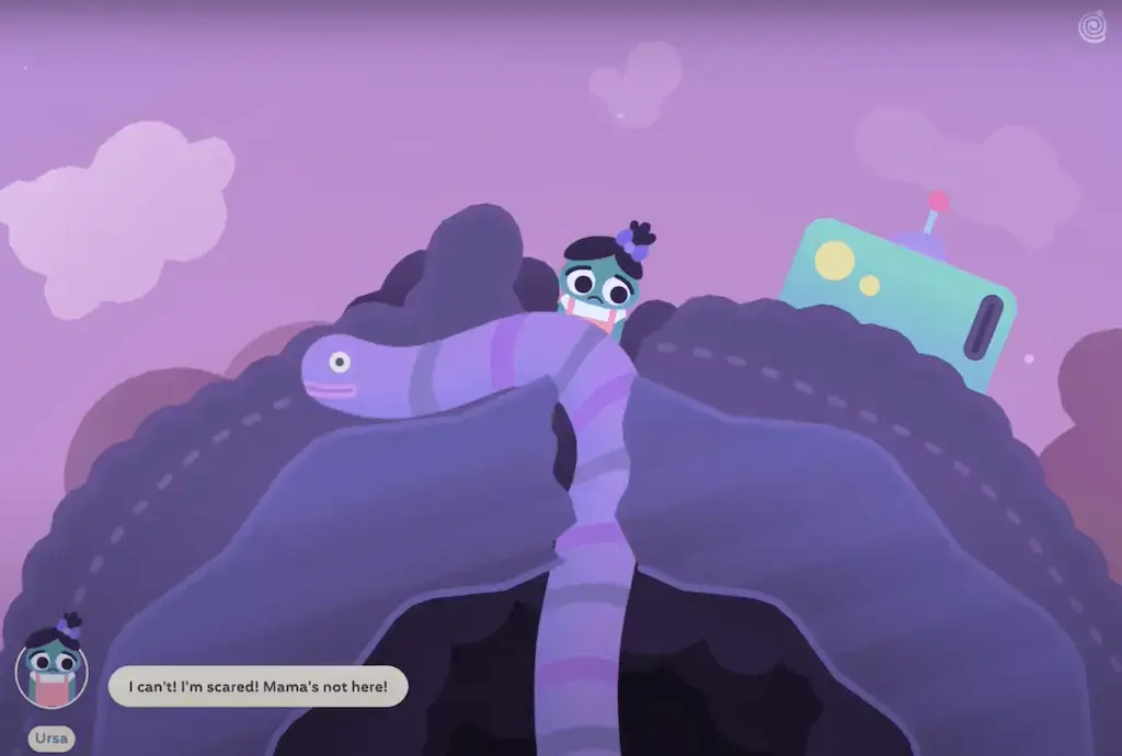A small scared girl in Winding Worlds