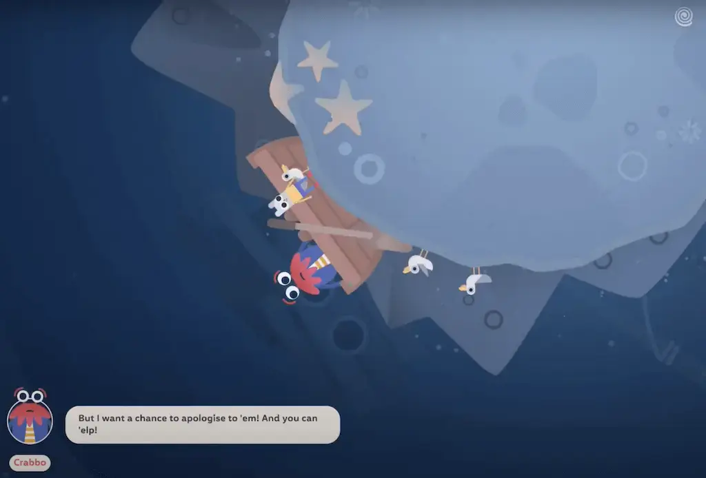 A regretful pirate crab in Winding Worlds